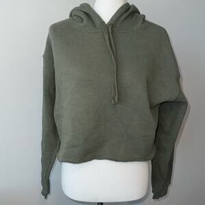 Tri Sirena Army Green Graphic Logo Cropped Hooded Sweatshirt Women's Medium